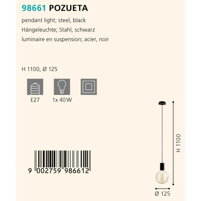 Подвесной светильник Pozueta черного цвета - лучшие Подвесные светильники в INMYROOM