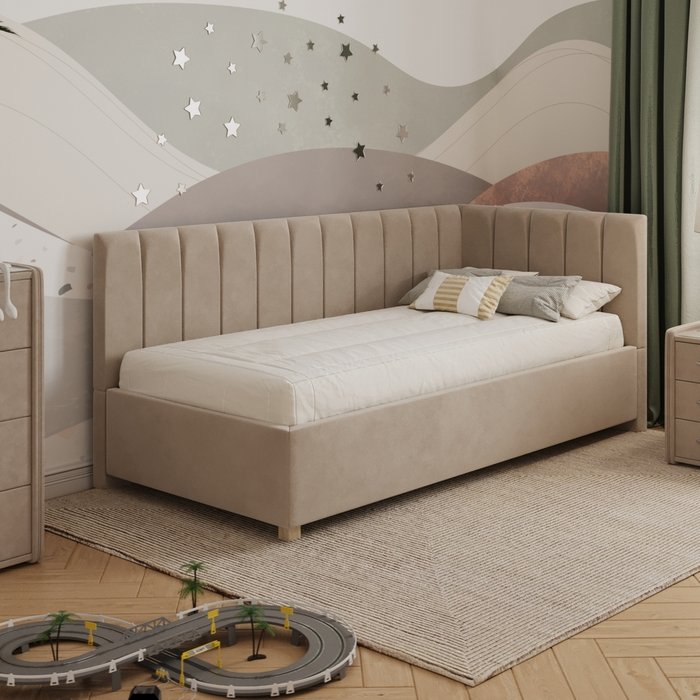 Кровать Помпиду 90х200 бежевого цвета с подъемным механизмом - купить Одноярусные кроватки по цене 34106.0