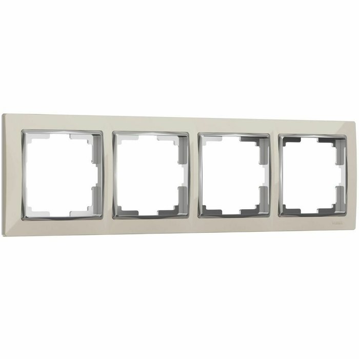 Рамка из пластика на 4 поста Snabb слоновая кость/хром W0041903 Рамка из пластика на 4 поста Snabb слоновая кость/хром W0041903
