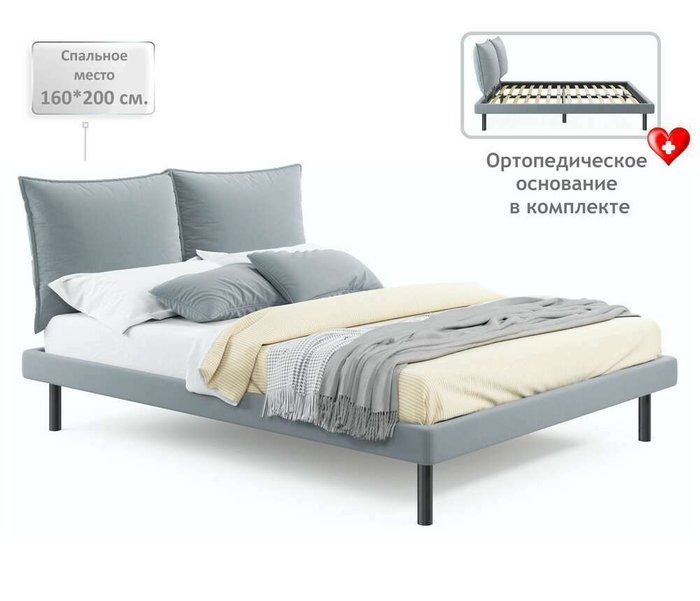 Кровать Fly 160х200 серого цвета с ортопедическим основанием - купить Кровати для спальни по цене 21990.0