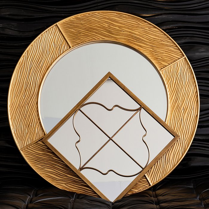 Настенное зеркало Квадро в раме золотого цвета - купить Настенные зеркала по цене 17500.0