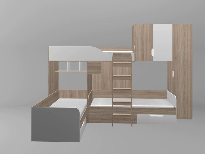 Двухъярусная кровать Трио 2 80х190 цвета Дуб Сонома-Дуб молочный - лучшие Двухъярусные кроватки в INMYROOM Двухъярусная кровать Трио 2 80х190 цвета Дуб Сонома-Дуб молочный - лучшие Двухъярусные кроватки в INMYROOM