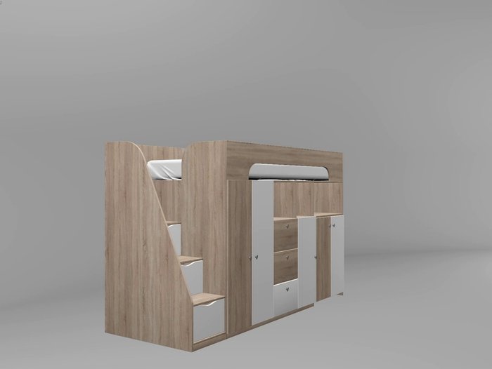 Кровать-чердак Астра 11 80х190 цвета Дуб Сонома-Дуб молочный - лучшие Кровати-чердаки в INMYROOM