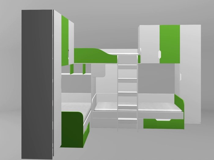 Двухъярусная кровать Трио 3 80х190 цвета Венге-белый - лучшие Двухъярусные кроватки в INMYROOM