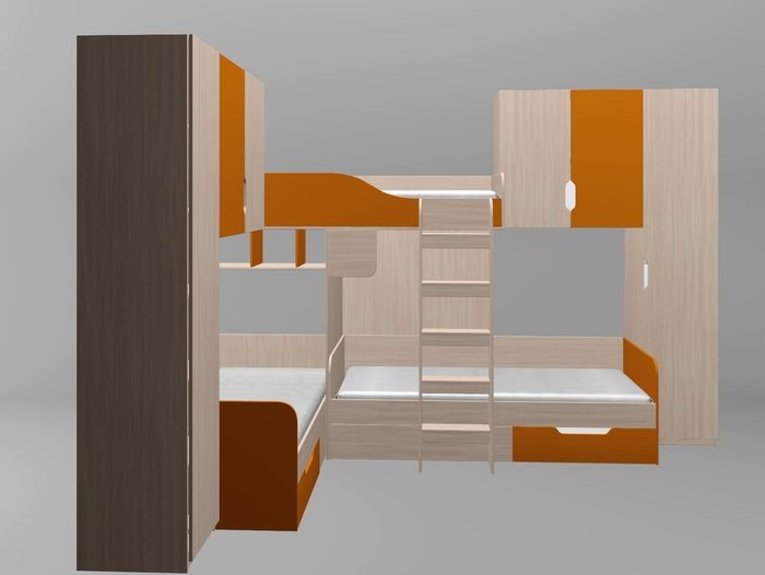 Двухъярусная кровать Трио 3 80х190 цвета Дуб молочный-Железный камень - лучшие Двухъярусные кроватки в INMYROOM