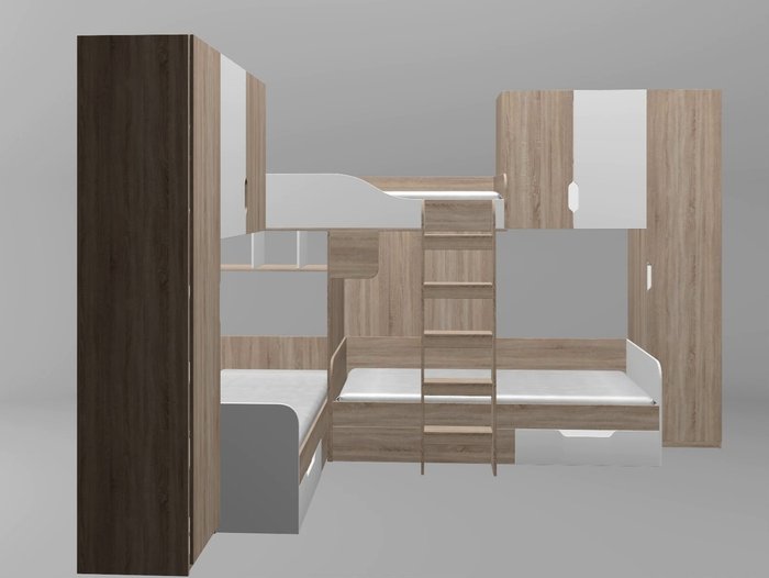 Двухъярусная кровать Трио 3 80х190 цвета Дуб Сонома-голубой - лучшие Двухъярусные кроватки в INMYROOM Двухъярусная кровать Трио 3 80х190 цвета Дуб Сонома-голубой - лучшие Двухъярусные кроватки в INMYROOM