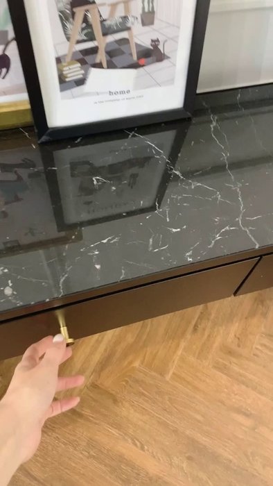 Консоль с двумя ящиками и мраморной столешницей черно-золотого цвета - лучшие Консоли в INMYROOM