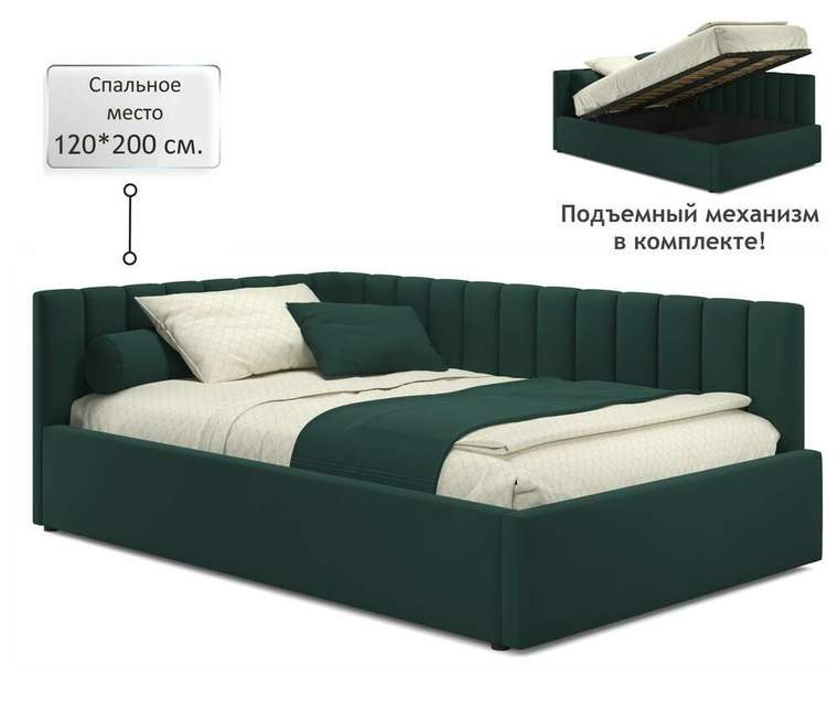 Кровать Milena 120х200 темно-зеленого цвета с подъемным механизмом