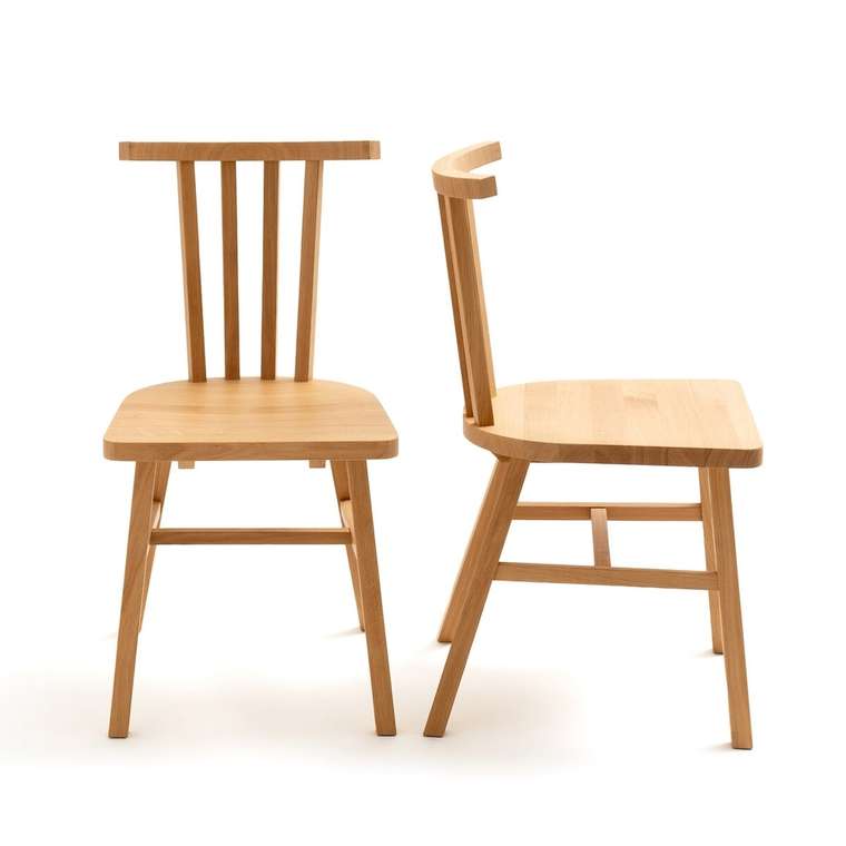 Комплект из двух стульев с решетчатой спинкой из массива дуба Ivy бежевого цвета