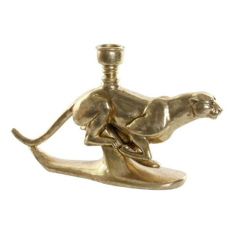Канделябр DKD Home Decor Позолоченный Смола Алюминий Леопардовый Тропический Канделябр 25 x 6 x 14 cm