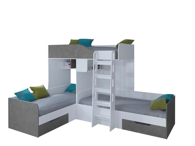 Двухъярусная кровать Трио 80х190 цвета белый-Железный камень