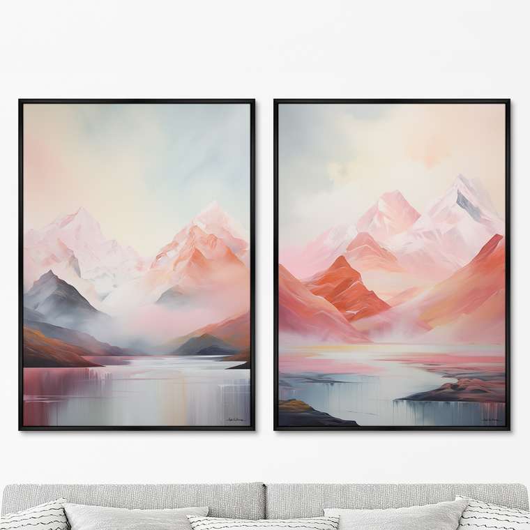 Набор из двух репродукций картин Landscape collection, Pink Mountains, 2024г.