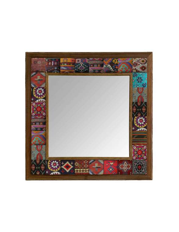Настенное зеркало с каменной мозаикой 43x43 коричнево-розового цвета