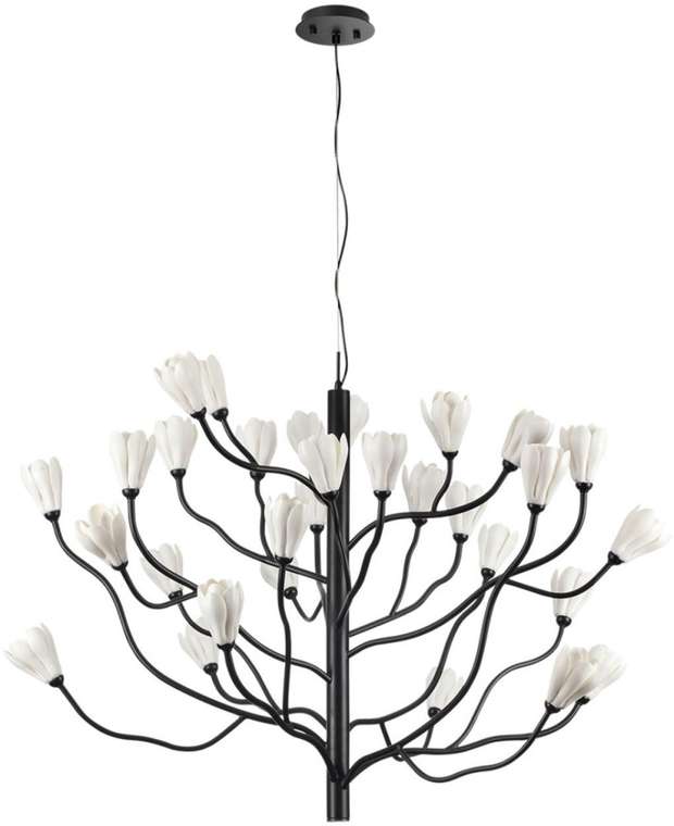 Подвесная люстра Odeon Light Gardi 5090/30 черный матовый/белый/фарфор G4 LED 30*5W с цветами