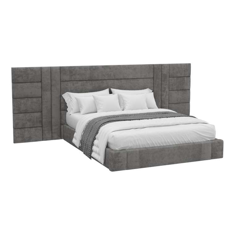 Кровать Letto Titanio 160х200 темно-cого цвета с мягкими панелямя и подъемным механизмом 