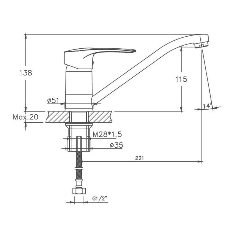 Смеситель для кухни Cron CN4966, хром