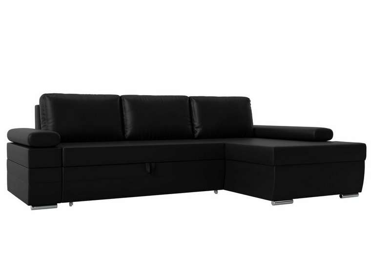 Угловой диван-кровать Канкун черного цвета правый угол (экокожа)