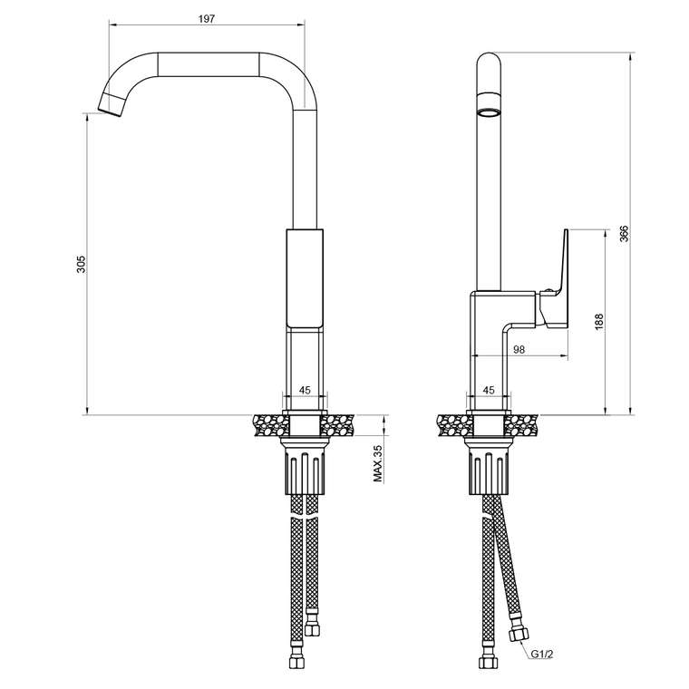 Смеситель для кухни WesnaArt NARCIS NAR06-150BL-25432, черный