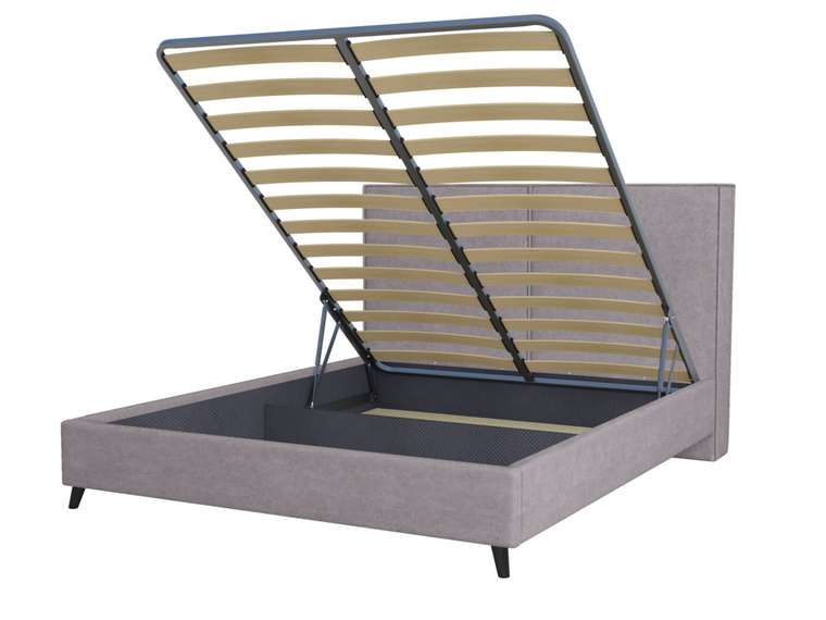 Кровать Atlin 140х200 в обивке из велюра серого цвета с подъемным механизмом