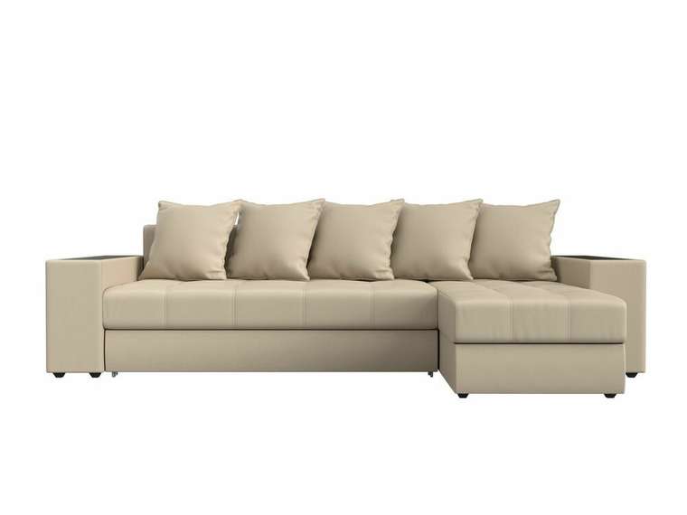 Угловой диван-кровать Дубай бежевого цвета (экокожа) правый угол