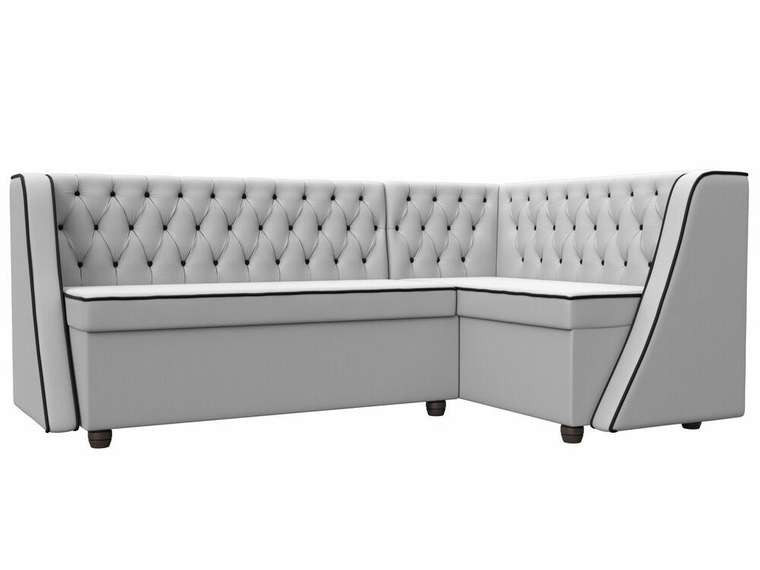 Кухонный угловой диван Лофт белого цвета (экокожа) правый угол