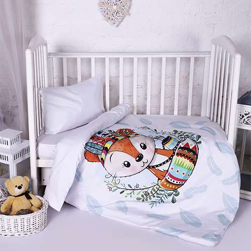 КПБ 'BabyRelax' в кроватку, 100 % хлопок, сатин премиум, пододеяльник на молнии, простыня на резинке, 'Лисёнок'