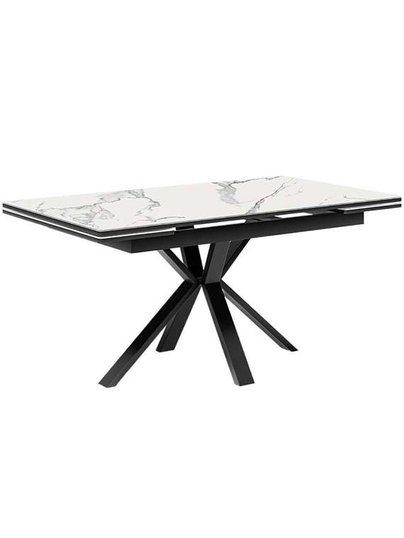 Раздвижной обеденный стол ME1600 черный/керамика мрамор белый