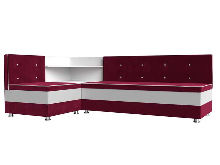 Угловой диван Милан бело-бордового цвета (экокожа/ткань) левый угол