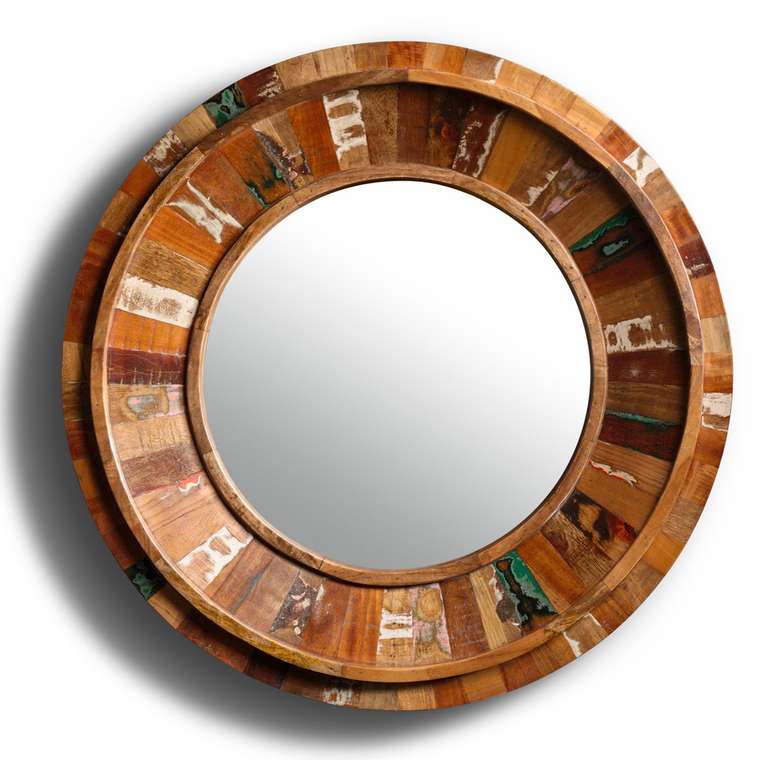 Круглое настенное зеркало Бхарат в раме коричневого цвета 