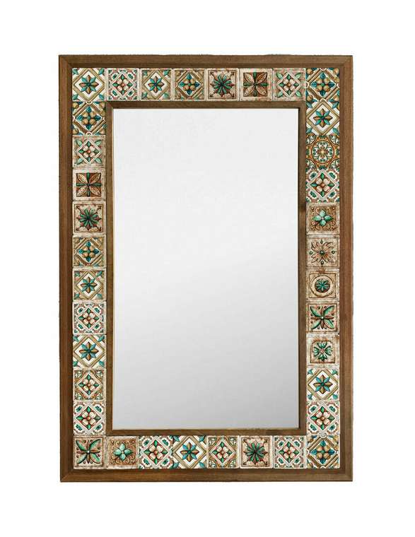 Настенное зеркало 43x63 с каменной мозаикой бежево-зеленого цвета
