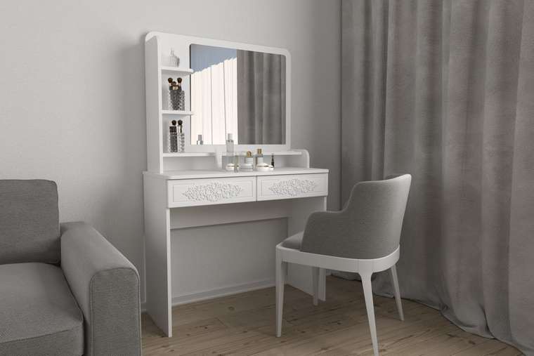 Туалетный столик Ассоль Лайт L белого цвета с зеркалом