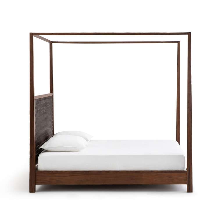 Кровать с балдахином из массива орехового дерева Gilmour 180х200 коричневого цвета