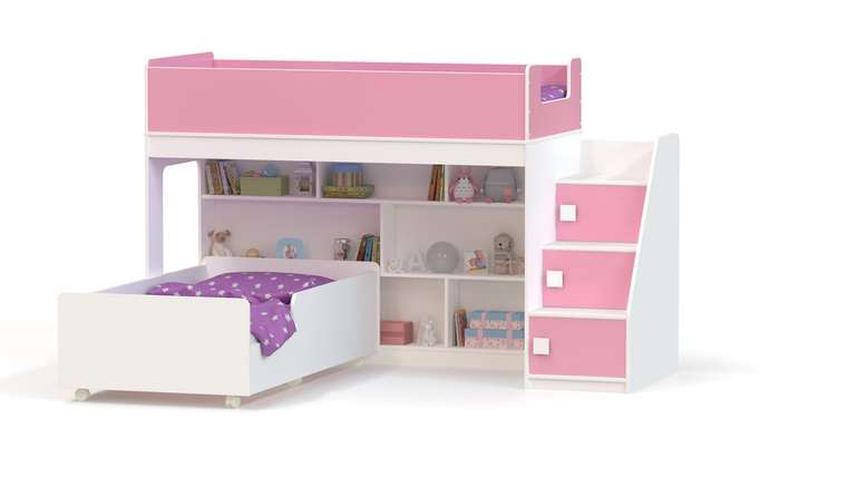 Двухъярусная кровать Ridgimmi 3.4 75х175 бело-розового цвета