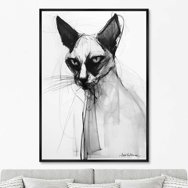 Репродукция картины Siamese cat in black and white, 2024г.