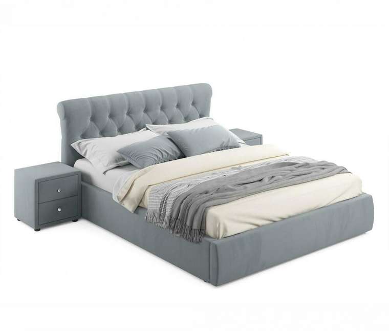 Кровать с подъемным механизмом и двумя тумбами Ameli 160х200 серого цвета