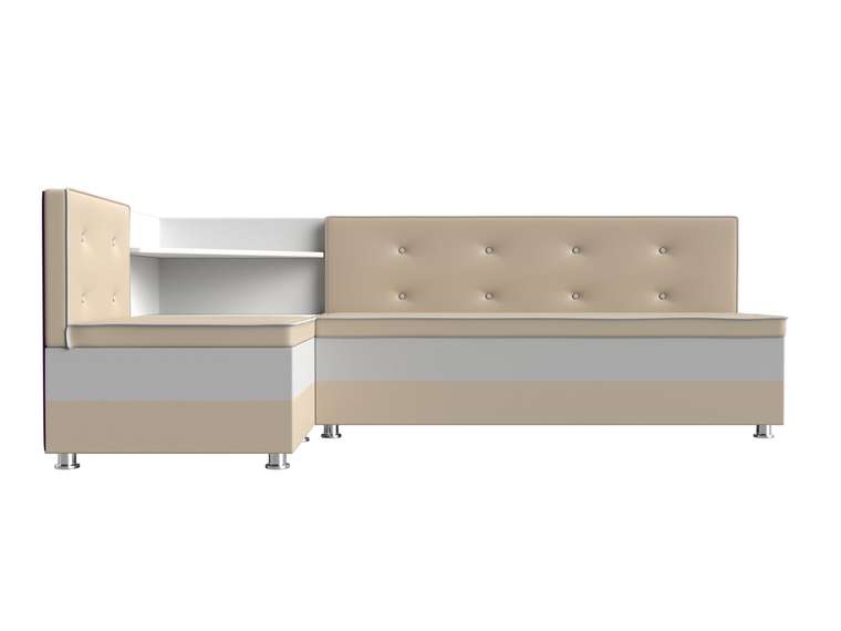 Угловой диван Милан бело-бежевого цвета (экокожа) левый угол