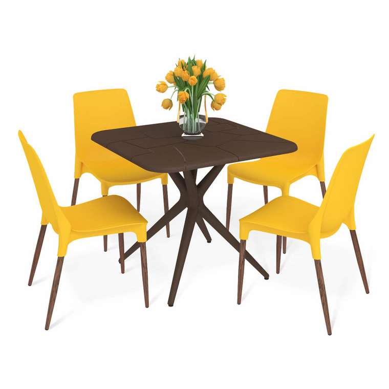 Обеденная группа из стола и четырех стульев желтого цвета