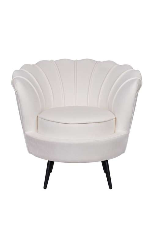 Кресло ракушка Pearl кремового цвета на черных ножках
