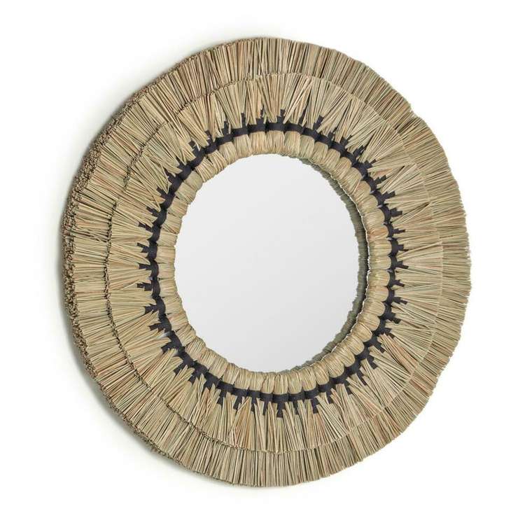 Круглое настенное зеркало Akila диаметр 60 бежевого цвета 