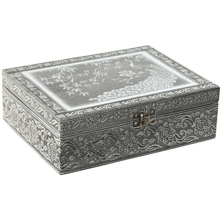 Шкатулка Зеленый Серебристый Деревянный Алюминий 22,5 x 17,5 x 7,6 cm