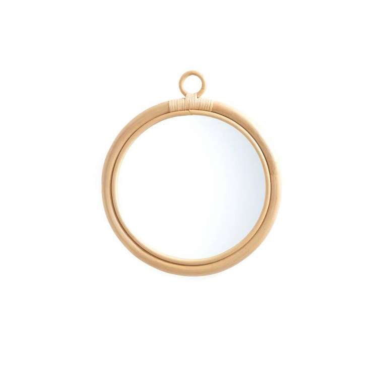 Зеркало настенное круглое из ротанга Nogu бежевого цвета