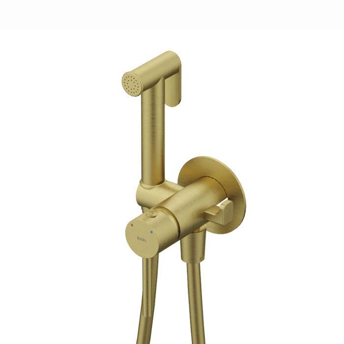 Встраиваемый смеситель IDDIS с гигиеническим душем золотого цвета