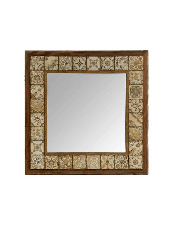 Настенное зеркало 43x43 с каменной мозаикой бежевого цвета
