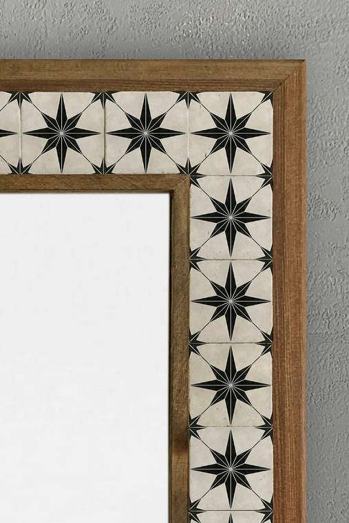 Настенное зеркало с каменной мозаикой 43x63 бело-коричневого цвета