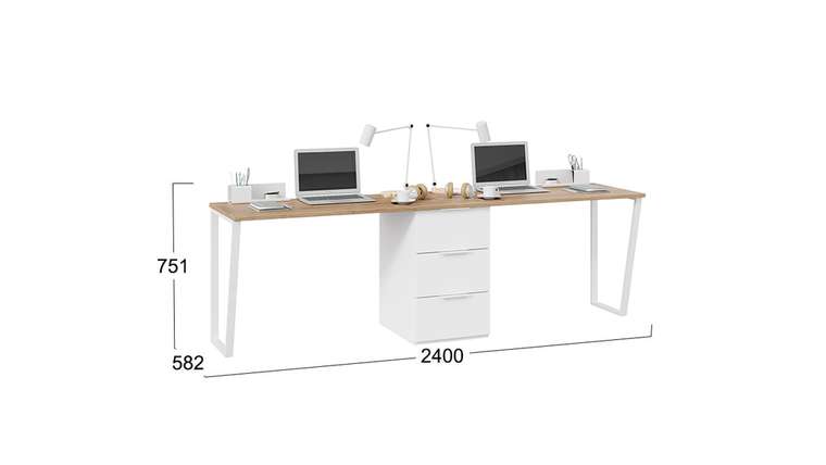 Комплект письменных столов с одной тумбой Порто бело-бежевого цвета