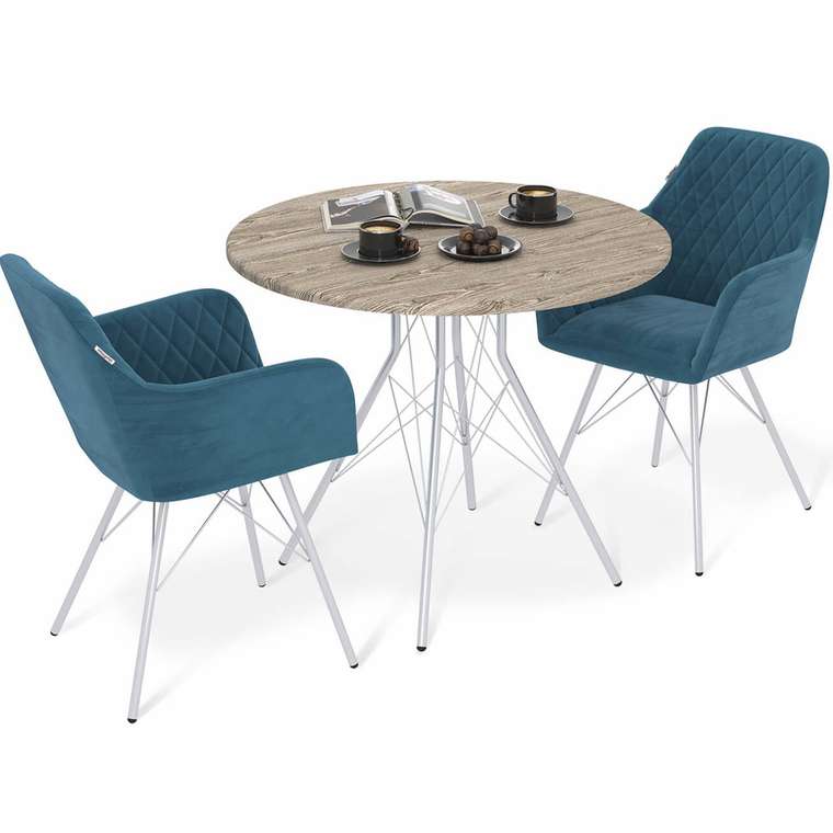 Обеденная группа из стола и двух стульев сине-серого цвета