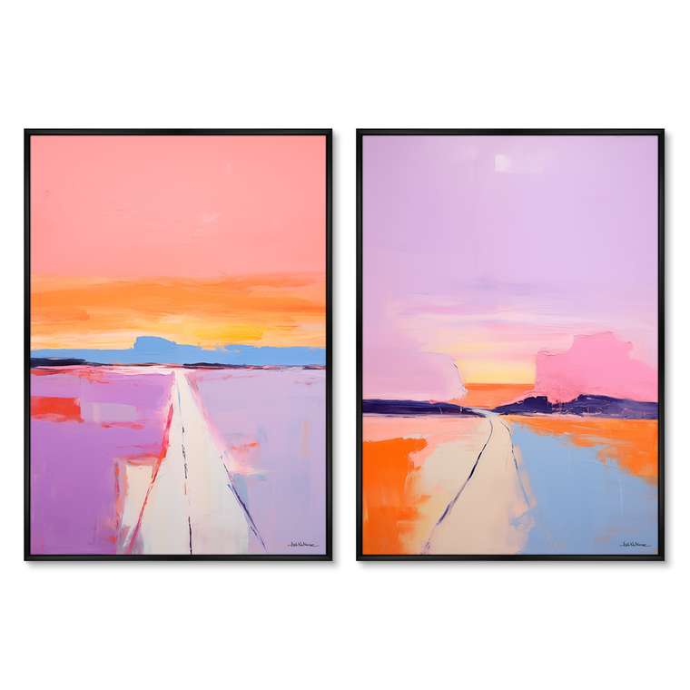 Набор из двух репродукций картин Landscape collection, Purple and pink, 2024г.