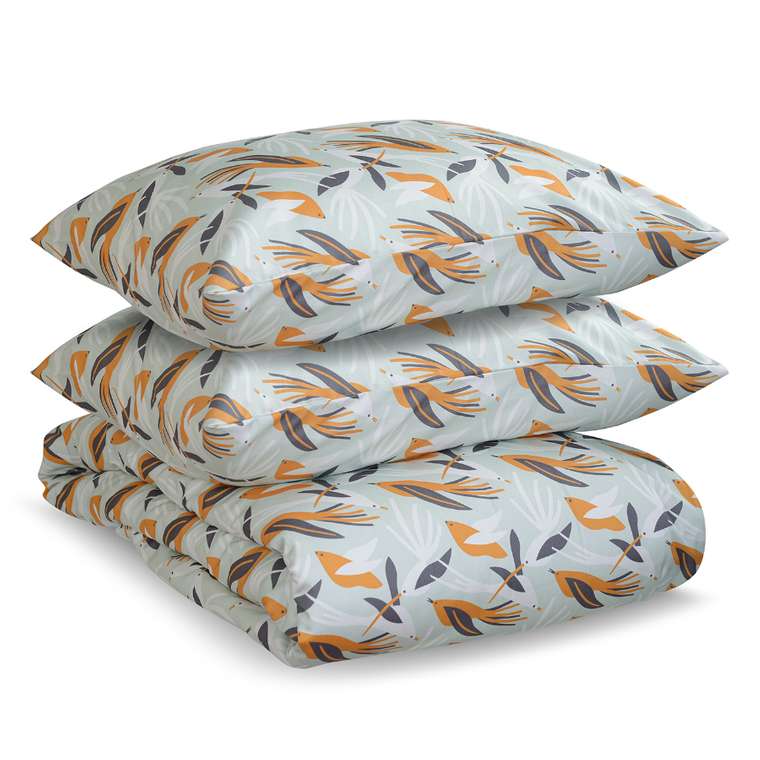 Комплект постельного белья полутораспальный из сатина Wild с принтом birds of nile