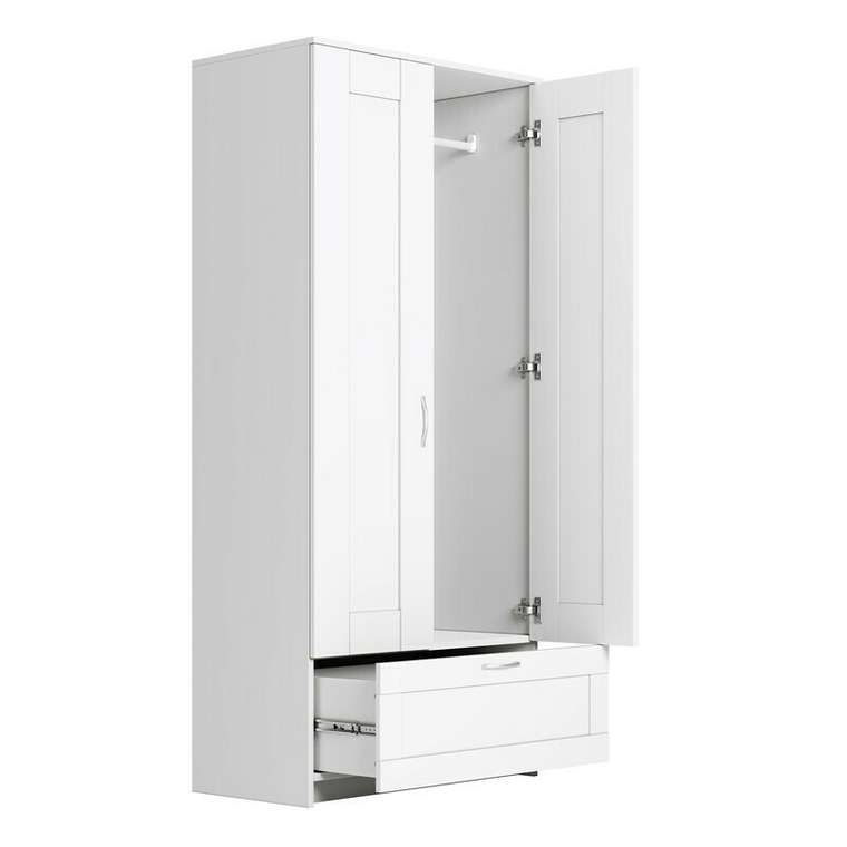 Шкаф двухдверный с выдвижным ящиком Сириус белого цвета