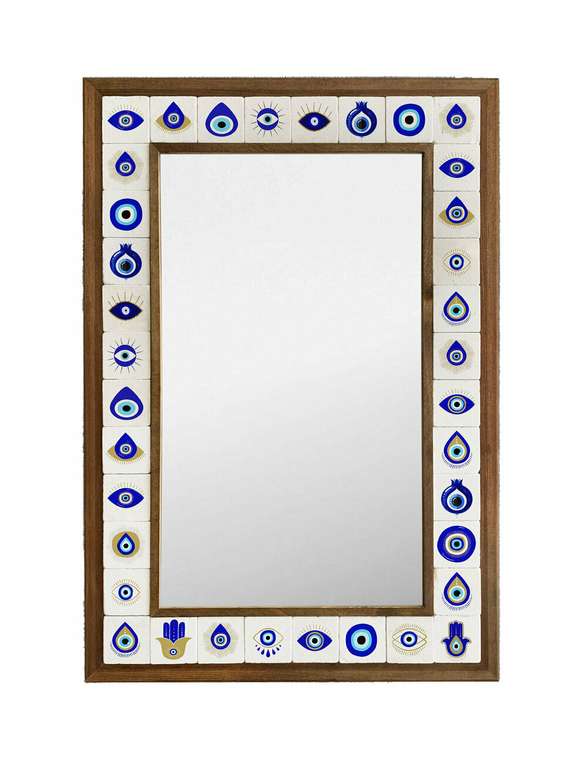Настенное зеркало 43x63 с каменной мозаикой бело-синего цвета